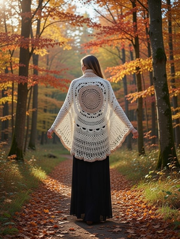 Autumn Mandala Madness Back — Circular Poncho