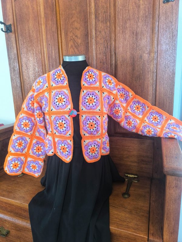 Granny Square Cardigan — Orange & Purple