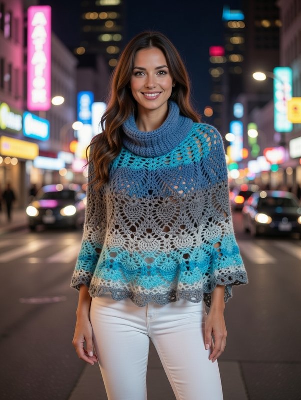 Crochet Poncho — Blue Ombre