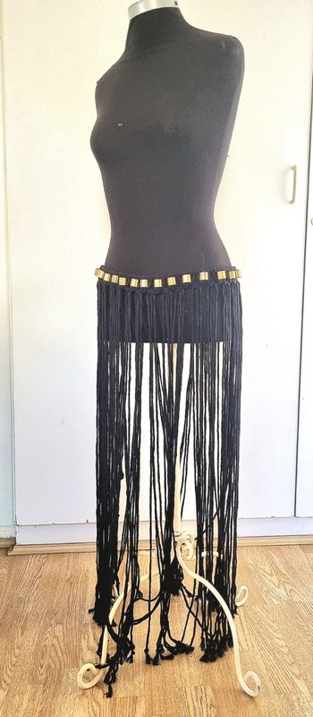 Macramé Fringe Skirt — Black & Gold